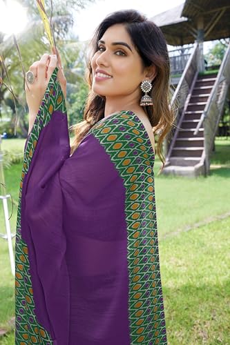 Image of MIRCHI FASHION Saree for Woman Chiffon Georgette Polka Dot Border | Plain Lightweight Women's Sari with Printed Pallu and Blouse Piece