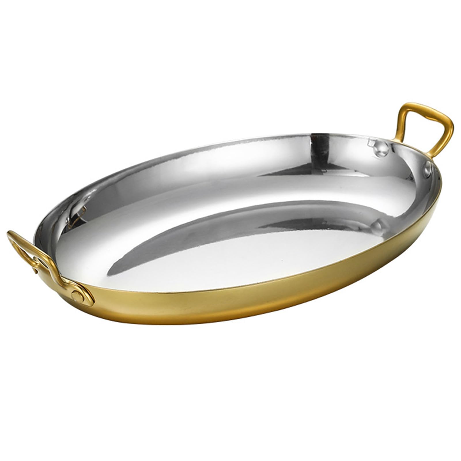 4 Tamaños Oval Paellera, Acero Inoxidable Paellera Española Sin Palo Paellera Paella Batería De Cocina Con Doble Asa Para Hogares O Restaurantes, 40cm, Gold
