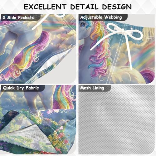 Pigsaly Boys Swim Trunks Unicorn Rainbow Cloud Boys Board Shorts Swimsuit Swimwear Summer Bathing Suit 5T3