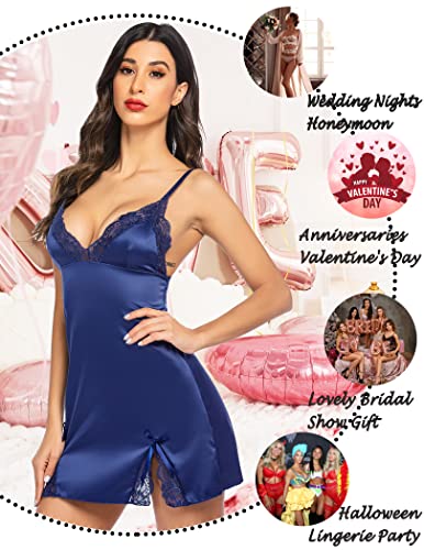 Image of ADOME Lingerie for Women Lace Chemise Nightgown Satin Babydoll Dress Silk Slip Nightwear S-XXL