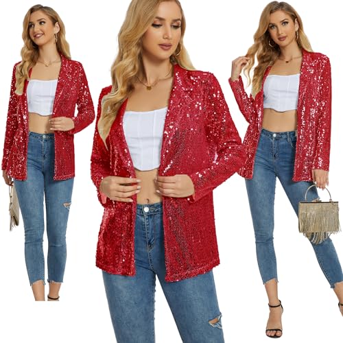 Ypser Women's Sequin Blazer Open Front Sparkle Jacket Glitter Coat for Evening Party2