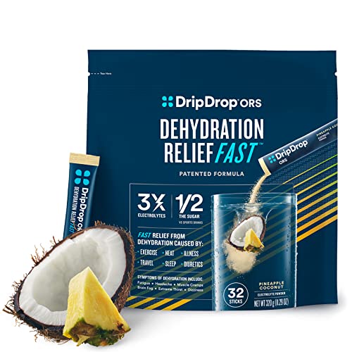 DripDrop ORS Hydration - Electrolyte Powder Packets - Pineapple Coconut - 32 Count