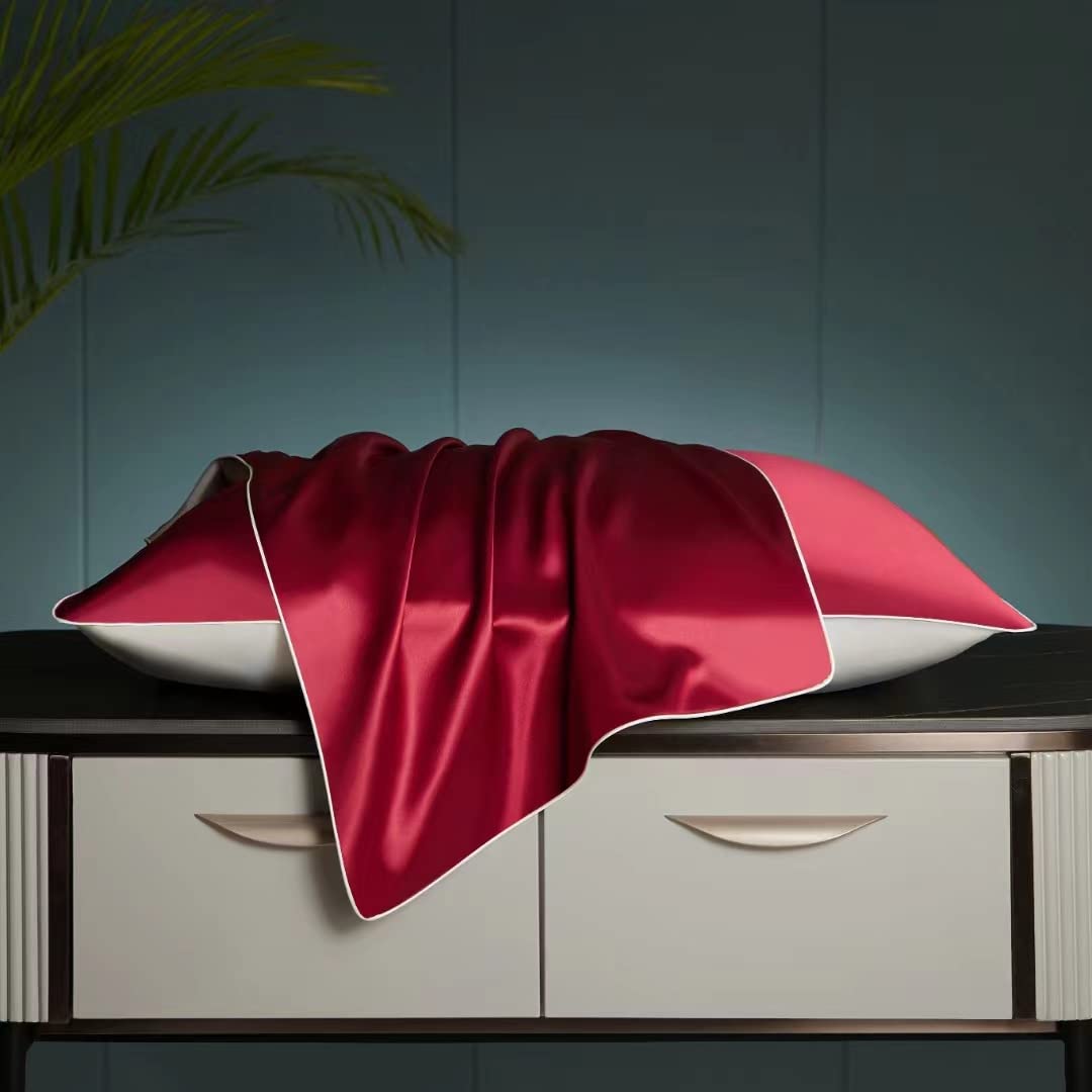 100% Mulberry Silk Pillowcase With Charmeuse satin underside for Hair and Skin 1pc Envelope Closure (50 x 75 cm, Burgundy) — image 1