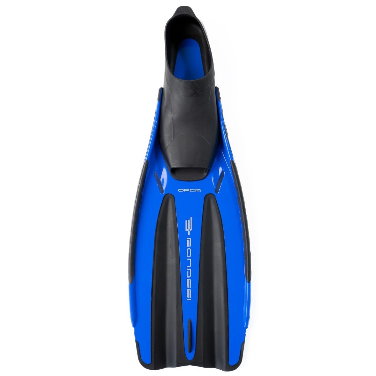Bonassi Orca Fins - Blue Color - Size 9 - Great Adult Full Foot Pocket fins for Swimming, Diving, Snorkling and Spearfishing - Made in Italy