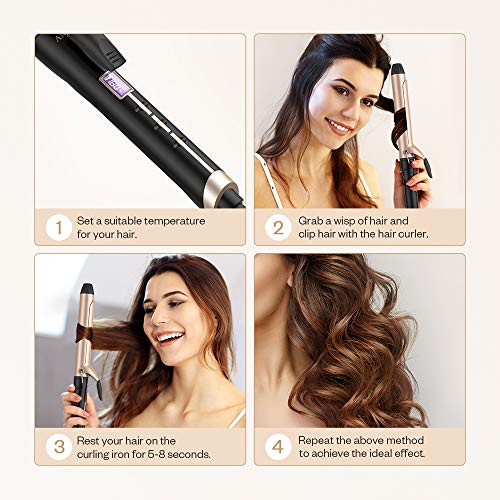 Anjou Curling Iron 1.25 inch with Tourmaline Ceramic Coating, Hair Curling Wand with Anti-scalding Insulated Tip, Hair Salon Curler Waver Maker (200 °F to 410 °F - For All Types of Hair)
