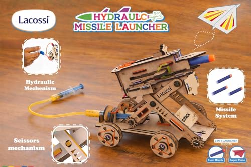 Image of 2 in 1 Hydraulic Missile Launcher & Plane Launcher STEM Wooden Construction Game, Activity Game, Science kit | Birthday Gifts for Boys & Girls I Kids 8 to 14 Years
