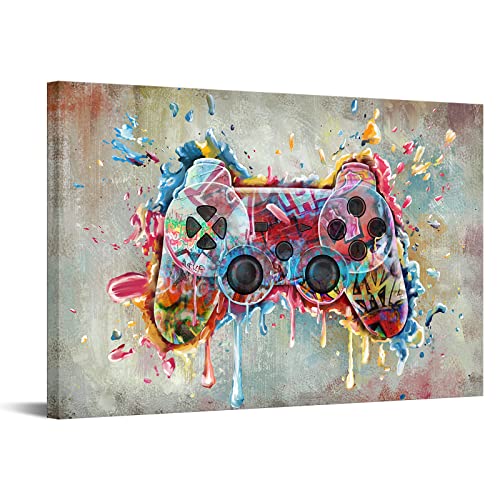 HOMEOART Sala de juegos Decoración de pared Gamepad Pintura de videojuego, Póster de sala de juegos, decoración de pared para jugadores, lienzo enmarcado, 24 x 36 pulgadas Cover