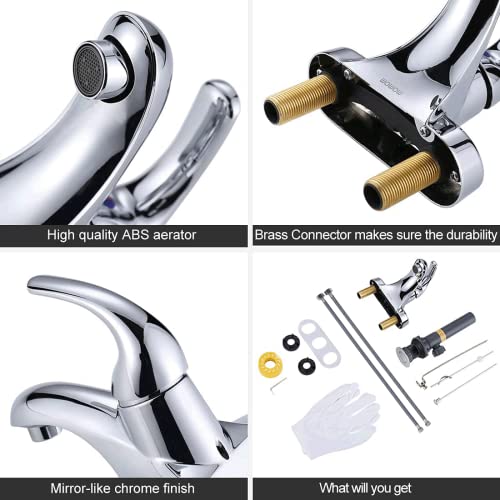 WOWOW Bathroom Faucet 1 Handle Low Arc Single Handle 4 inch Centerset Bathroom Sink Faucet with Lift Rod Drain Assembly Basin Mixer Tap Chrome Vanity Taps thumbnail 6