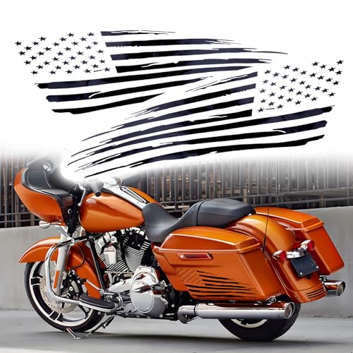 Image of Fits 2014-2023 Harley Davidson Touring American Flag Saddle Bag Side Decals Exterior SaddleBag Vinyl Cover Accessories Black