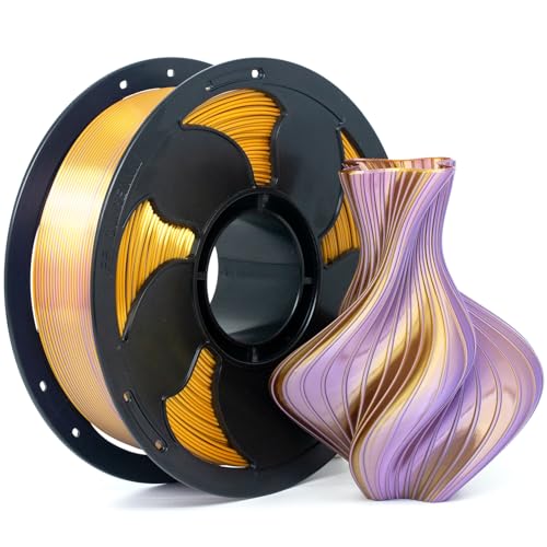 Image of Silk Dual Color Gold Purple PLA 1.75mm 1kg Shiny 3D Printer Filament FDM | Silk finish Bi color Gold Purple Coextrusion Smooth transition Neatly wound Low warping 1kg spool 2.2lbs for Bambu Creality