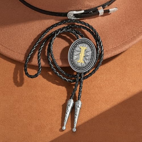 Image of HUABOLA CALYN Bolo tie for Men, Western Cowboy Golden Alphabet Initial Letter ABCDJMR to Y Costume Bolo ties Neckties