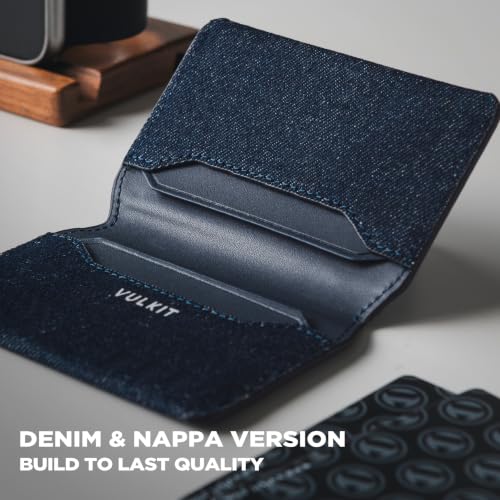 Image of VULKIT Slim Minimalist Card Holder RFID Blocking Leather Credit Card Holder Front Pocket Wallet Magnetic Closure, Denim Blue