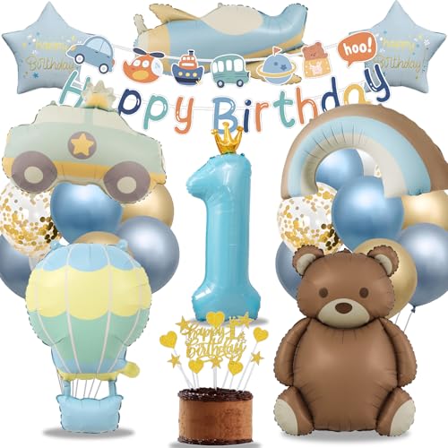 Decorazioni Compleanno Maschietto 1 Anno, Palloncini Blu e Oro, Kit Palloncini con Orsetto, Auto, Arcobaleno e Aereo, Striscione Happy Birthday e Accessori per Torta (Set Compleanno Bambino 1 Anno) Decorazioni Compleanno Maschietto 1 Anno, Palloncini Blu e Oro, Kit Palloncini con Orsetto, Auto, Arcobaleno e Aereo, Striscione Happy Birthday e Accessori per Torta (Set Compleanno Bambino 1 Anno)