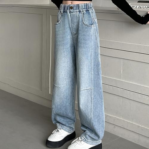 Teen Girls Jeans Wide Leg High Waist Baggy Denim Pants with Pockets Y2K Elastic Waistband Casual Streetwear Outfits3