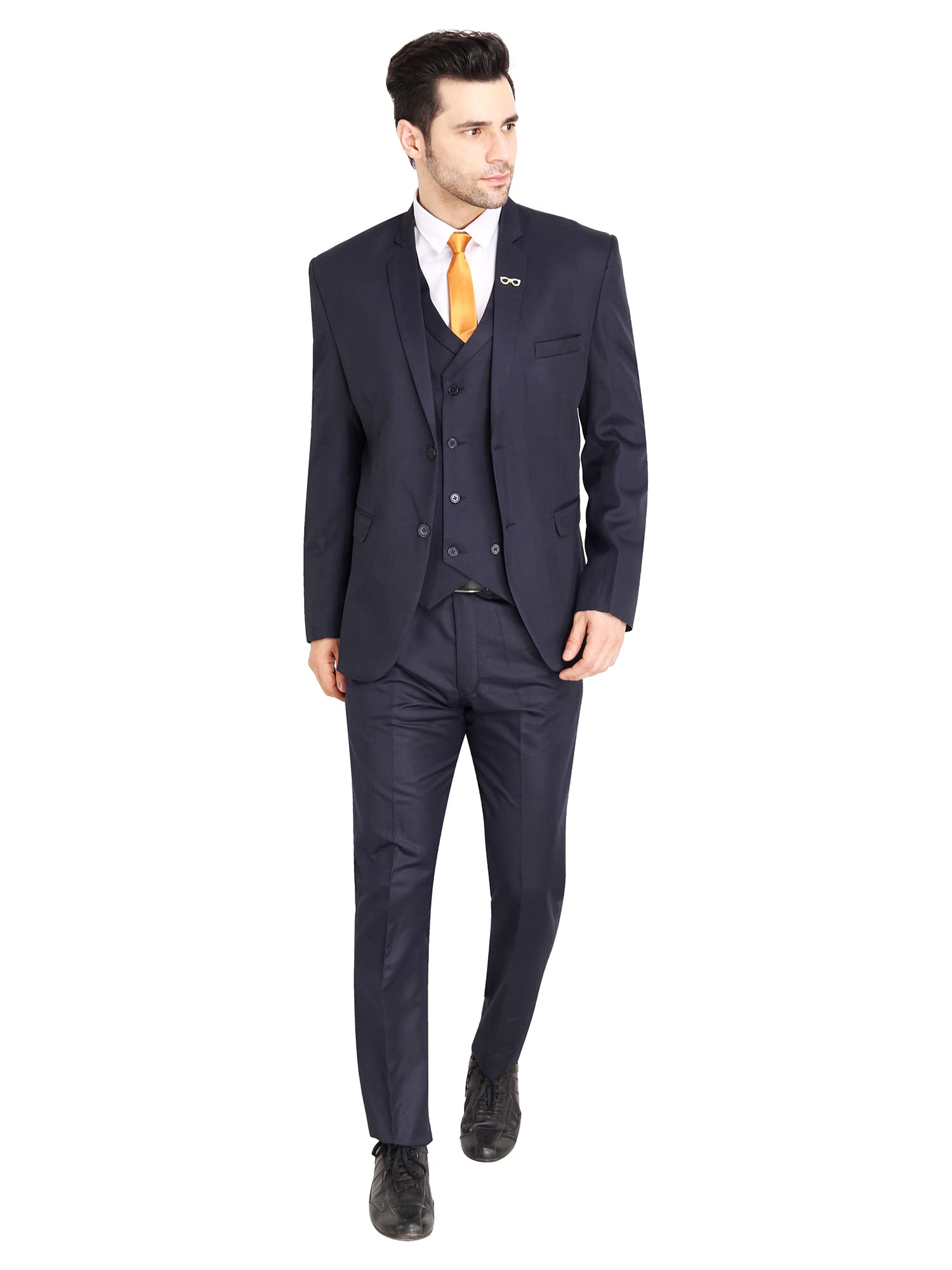 VYOM Enterprise Men's Slim Fit Tuxedo 3 Pieces Suit Set Notch Lapel Suit with Double Breasted Waistcoat Crocodile (34, Blue)-picture-36