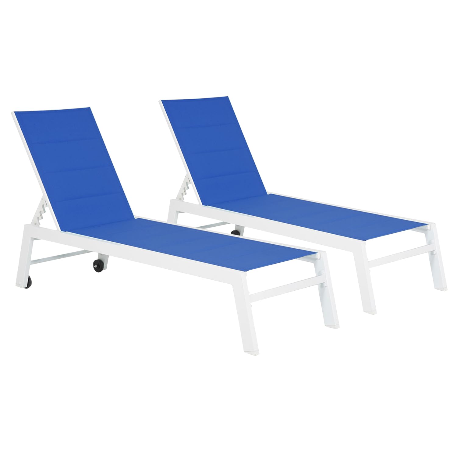Happy Garden Lot de 2 Bains de Soleil Barbados en textilène Bleu et Aluminium Blanc. Transat d'extérieur Multi Position.