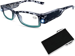 Reading Glasses with Light Bright LED Readers with Lights Reading Glasses Lighted Magnifier Nighttime Reader Compact Full Frame Eyewear Clear Vision Unisex Clear Vision Lighted Eye Glasses，+300