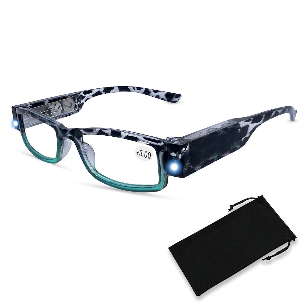 Reading Glasses with Light Bright LED Readers with Lights Reading Glasses Lighted Magnifier Nighttime Reader Compact Full Frame Eyewear Clear Vision Unisex Clear Vision Lighted Eye Glasses，+300