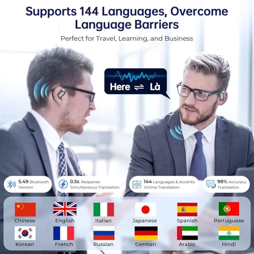 Image of AI Translation Earbuds Real Time, 144 Language Translator Earbuds with APP Compatible with iOS & Android, Bluetooth Translation Headphones Translating Device for Travel Business and Learning - Black