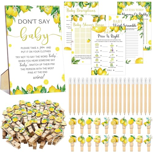 Image of Patelai 321 Pcs a Little Lemon Is on the Way Baby Shower Game Supplies