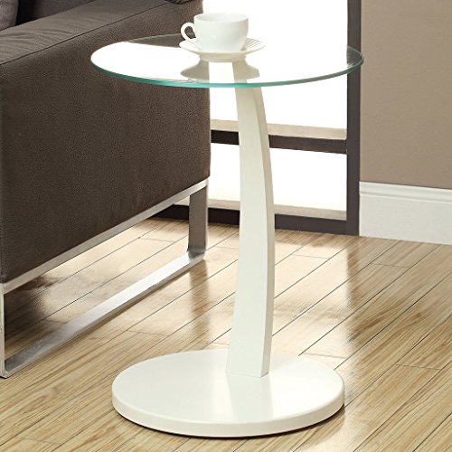 Monarch Specialties 3017, C-Shaped, End, Side, Snack, Living Room, Bedroom, Laminate, White, Clear, Contemporary, Modern Accent Table Bentwood With Tempered Glass, 17.75" L X 17.75" W X 24" H #TOP3