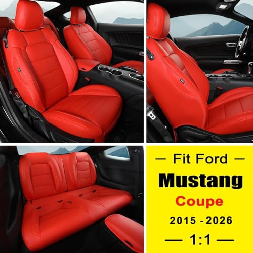 Image of GIANT PANDA Customized Full Set Car Seat Covers Fit Ford Mustang Coupe Hardtop 2015 2016 2017 2018 2019 2020 2021 2022 2023 2024 2025 2026- (Red)