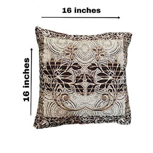 Image of CASTIQA Chenille Jute Fabric 500 TC Floral Design Diwan Bedsheet 5 Cushion Covers and 2 Bolster Covers for Living Room (Multicolour 2), Set of 8 Pieces