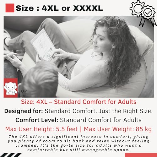 Image of Biggie Bean Faux Leather Bag with Beans Filled XXXXL Bean Bag Orginal Sacks-Bean Bag with Cushion and Footrest-Official:Plush Combo Range-Comfort Level:Basic-(Matching Cushion Round:Brown)