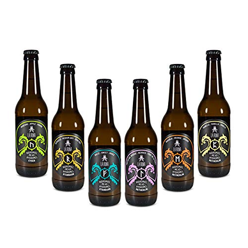 La Runa Hidromiel. Bebida Artesana. Surtido de Sabores: Vainilla, Semiseco, Dulce, Naranja, Frutos del Bosque y Manzana. (12 botellas 0,33cl)