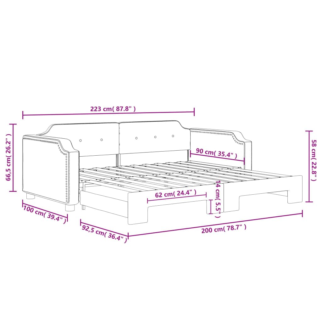 Letto da giorno estensibile in tessuto color crema, 90 x 200 cm, con rete a doghe, telaio in legno massiccio, divano letto imbottito per camera degli ospiti, salvaspazio e confortevole