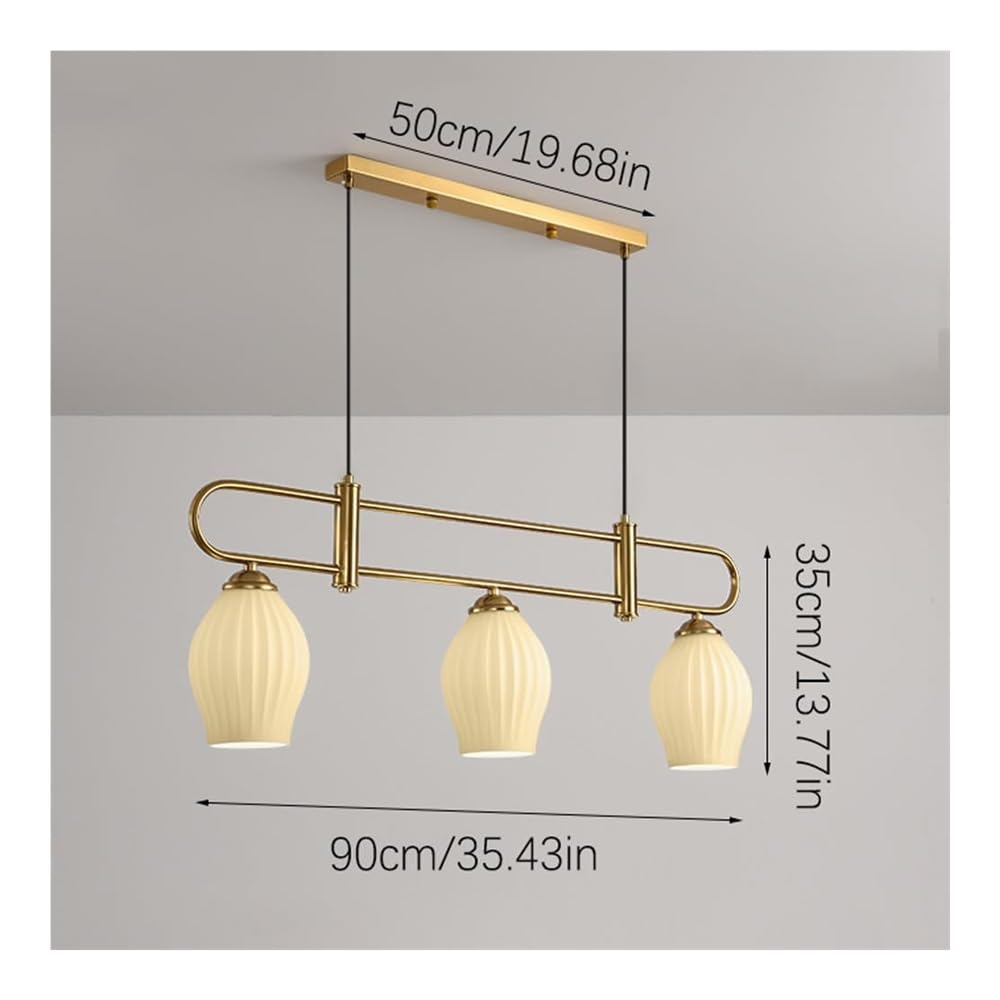 Nowoczesna metalowa lampa wisząca z 4 lampkami z białym szkłem, styl liniowy, regulowany, do jadalni, (złoty, średni rozmiar).