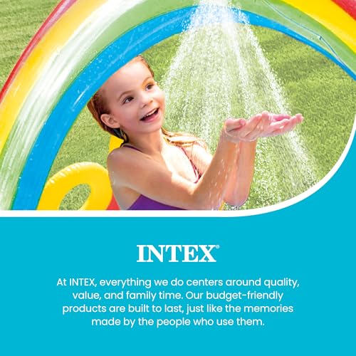 Image of Intex 57453EP 9.75 Foot x 6.3 Foot x 53 Inch Multicolor Rainbow Slide Kids Inflatable Pool with Water Slide and Ring Toss for Children Ages 2 and Up