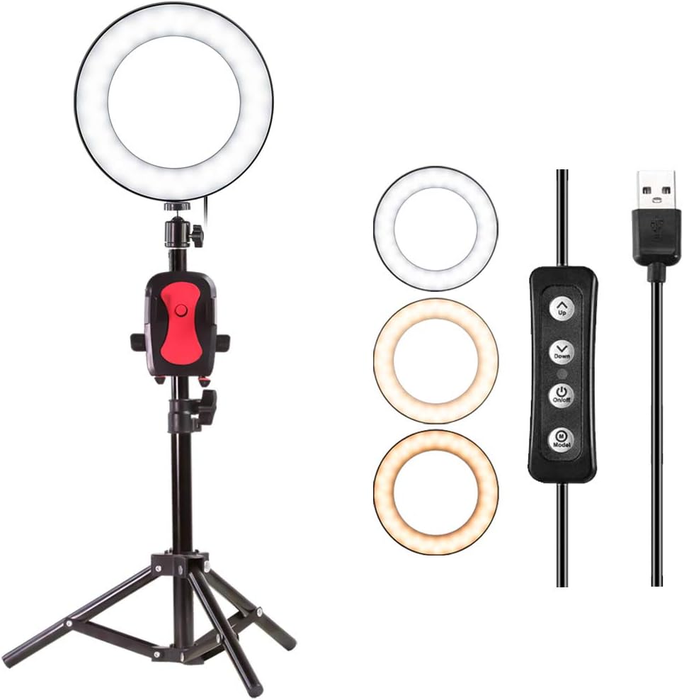 Natwag 8" Selfie Ring Light with Tripod Stand for YouTube Video and Makeup, Led Desktop Ring Light,Cell Phone Holder Desktop LED Lamp Mini LED Camera Light with 3 Light Modes & 11 Brightness Level.