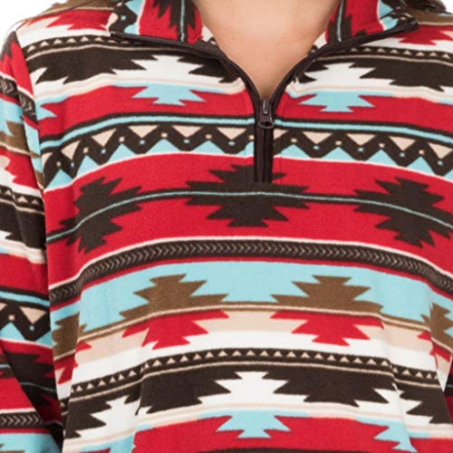 Pocciol Plus Size Women's Long Sleeve African Geometric Print Zipper Pocket T-shirt Tops