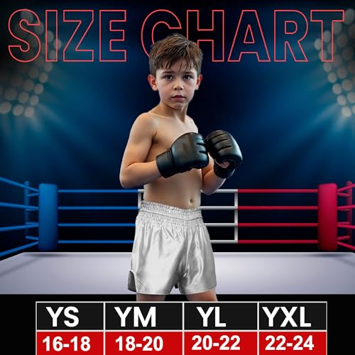 Agile Dragon Kid\'s Muay Thai Shorts Martial Arts MMA Kickboxing Shorts for Boys Girls Boxing Trunks Shorts (US, Alpha, Large, Regular, Regular, Standard, White) - Thumbnail 6