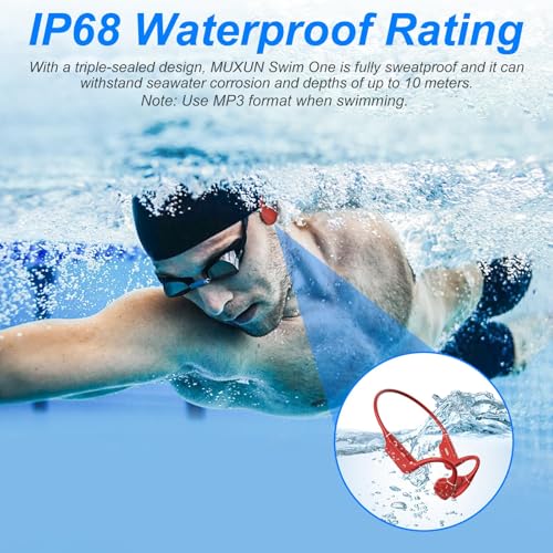 Image of Bone Conduction Headphones - Bluetooth 5.4 & 32GB Memory MP3 Player IP68 Waterproof Headphones for Swimming, Bone Conduction with Mic Open Ear Running Headphone for Swimming, Running, Cycling (Red)