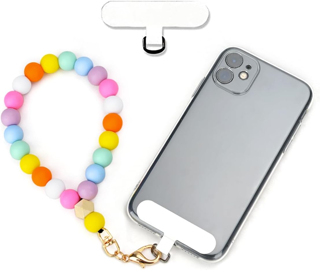 Silicone Beaded Phone Wrist Strap, Cellphone Lanyard with Tether Tab, Hands Free Wristlet Chain Bracelet