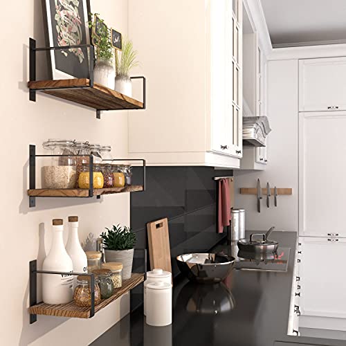 Wallniture Toledo Floating Shelves For Living Room Decor, Floating Bookshelf Set Of 3, Burned Finish Rustic Wood Wall Shelves #TOP5