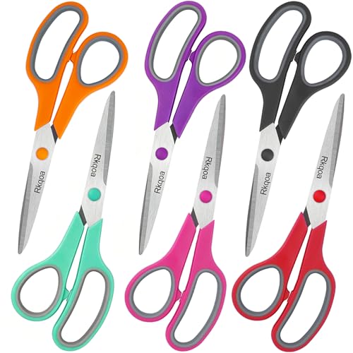 Scissors Rkqoa 8 Scissors All Purpose 6 Pack - Comfort-Grip Sharp Scissor for Office School Adult Art Sewing Fabric Craft Supplies Teacher/Classroom Everyday Use Right/Left Handle