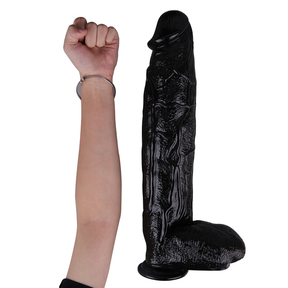 Dildo XXL da 44 cm, enorme dildo realistico, pene anale, con ventosa, grande dildo, lungo punto G, stimolazione, masturbazione, giocattolo sessuale per uomini e donne(Schwarz)