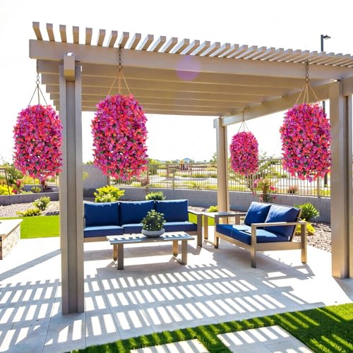 Image of Bassion 2 Pcs Artificial Hanging Bougainvillea for Outdoors, Mix Fuschia