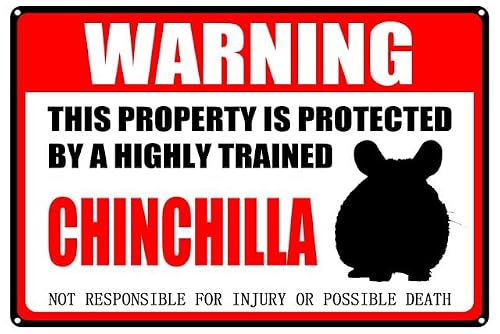 peiyeety Vintage Chinchilla Aluminum Metal Sign,Warning Sign Pet Gift,This Property Is Protected By Highly Trained Sign Funny Tin Signs 12X8 Inch