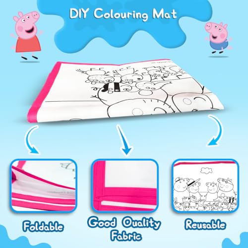 Image of Wembley Peppa Pig Coloring Mat with 12 Markers - Durable,Reusable,& Educational Doodle Mat for Kids Ages 3+ Perfect for Learning,and Fun - Ideal Gift for Toddlers,Birthdays,and Classrooms,Multicolor