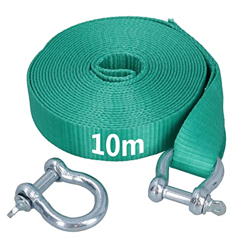 AB Tools Extra Long 10m Recovery Strap Tow Rope & Two Shackles 8T Towing 4x4 Off Road