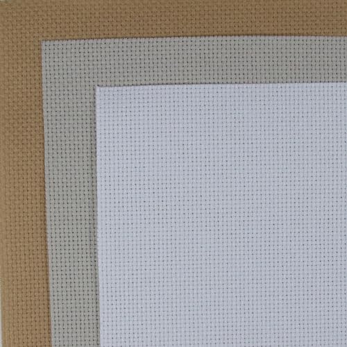 Image of KCS 3 pc of 15 inch x 18 inch(38cmx45cm) Counted Cross Stitch Cotton Aida Cloth Needlework Rolled Fabric Box,14CT,Khaki+Pearl Grey+White