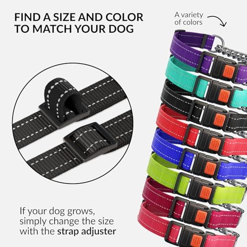 CollarDirect Reflektierendes Hundehalsband, Martingale-Halsbänder, seitliche Schnalle, Kette Training, verstellbare Haustier Halsbänder (Schwarz, L, 41-54 cm)