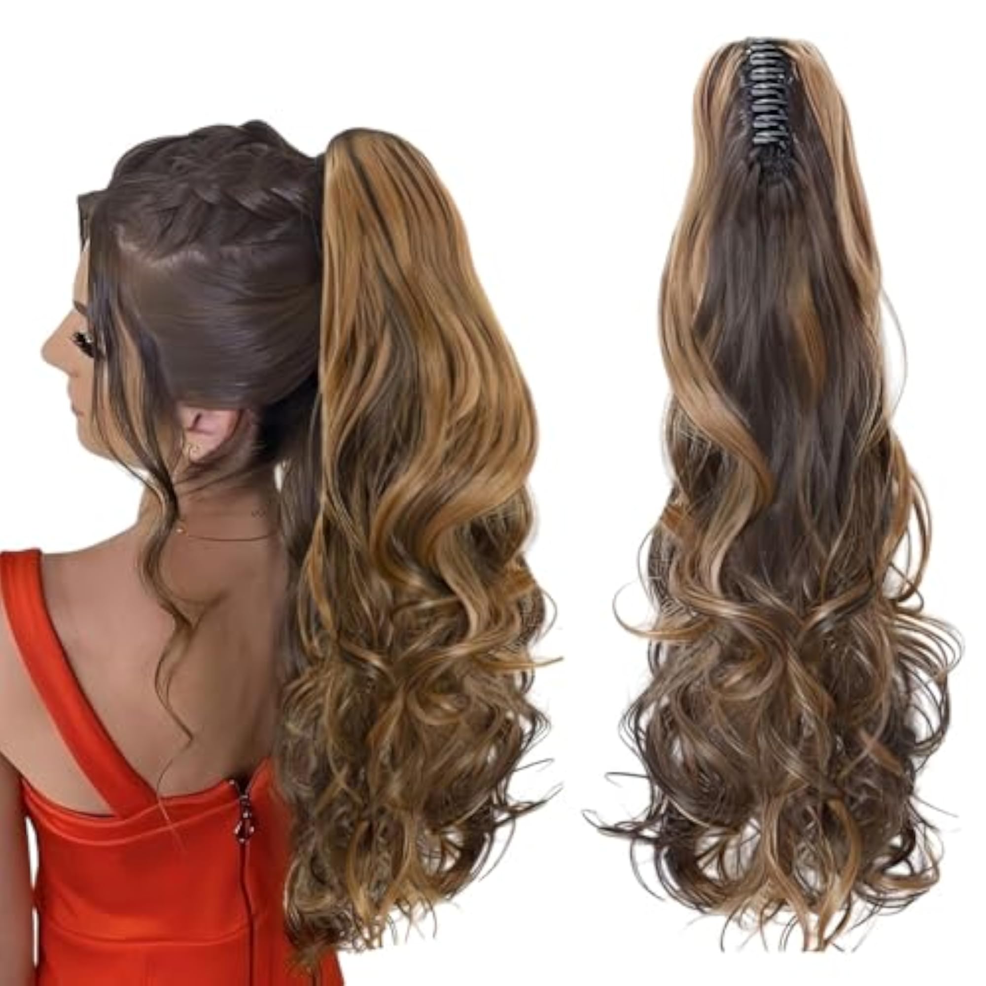 Wavy Ponytail Hair Extension Wig for Girls, Highlighted