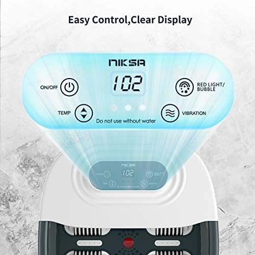 Massageador de banho para spa com calor, bolhas, vibração e luz vermelha, 4 rolos de massagem, pedicure para pés para alívio de estresse dos pés, molho para pés com mini pontos de massagem de acupressão e controle de temperatura