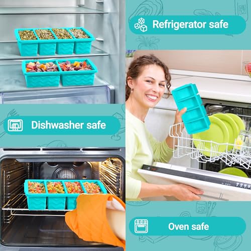 Image of Silicone Freezer Molds for Soup with Lid, 1-Cup & 2-Cup Large Ice Cube Trays Food Storage Containers for Meal Prep, Freeze 500mL /250mL /125mL Portions - 2 Pack