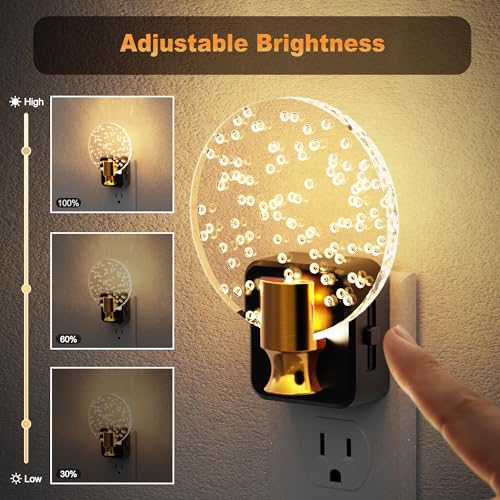 Image of JandCase Night Light, Dimmable Night Lights Plug into Wall 2 Pack | Bubble Nightlight with Auto On /Off Light Sensor, 0-100LM LED Round Nightlights, 180Rotatable Acrylic Nite Light for Hallway